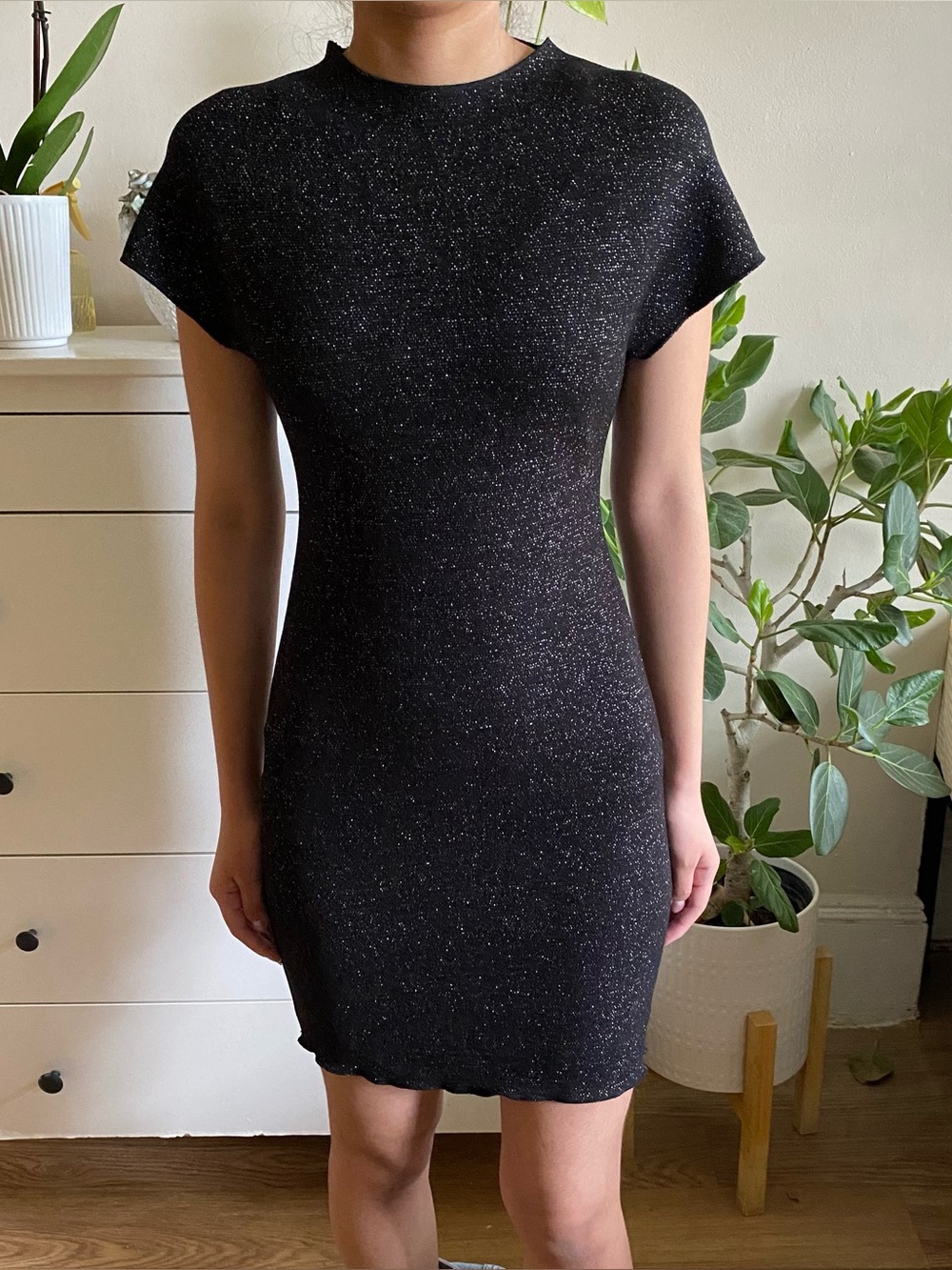 Zara Black Metallic Knit Mini Dress